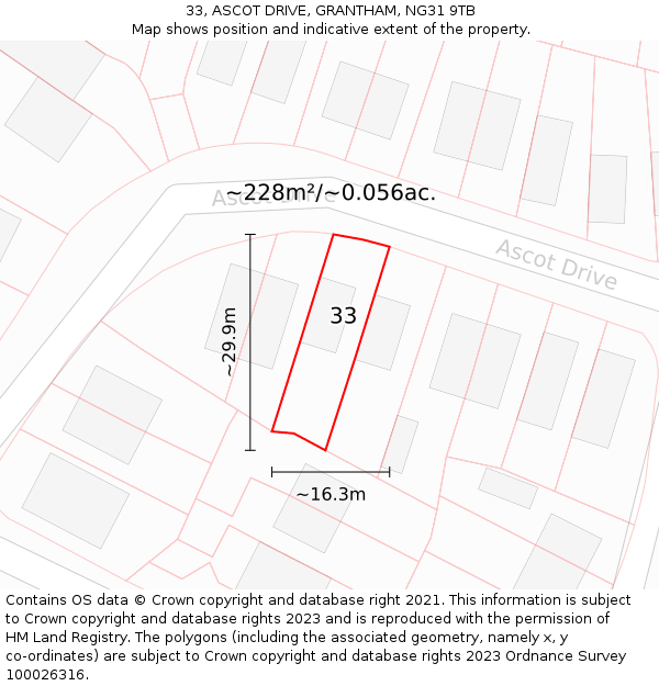 33, ASCOT DRIVE, GRANTHAM, NG31 9TB: Plot and title map