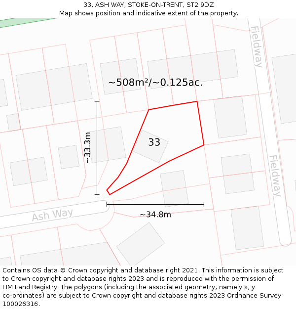 33, ASH WAY, STOKE-ON-TRENT, ST2 9DZ: Plot and title map