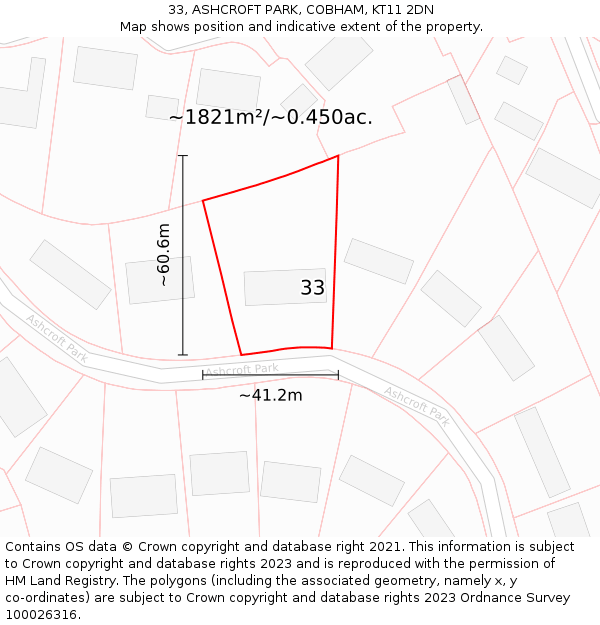 33, ASHCROFT PARK, COBHAM, KT11 2DN: Plot and title map