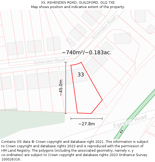 33, ASHENDEN ROAD, GUILDFORD, GU2 7XE: Plot and title map