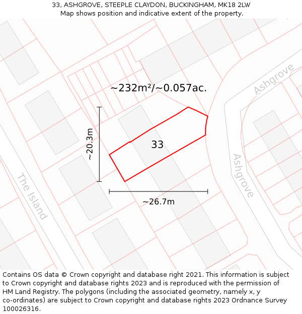 33, ASHGROVE, STEEPLE CLAYDON, BUCKINGHAM, MK18 2LW: Plot and title map