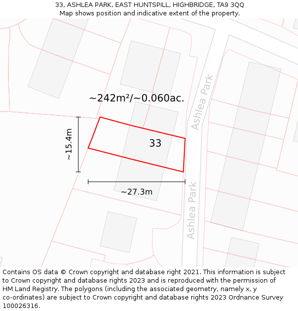 33, ASHLEA PARK, EAST HUNTSPILL, HIGHBRIDGE, TA9 3QQ: Plot and title map