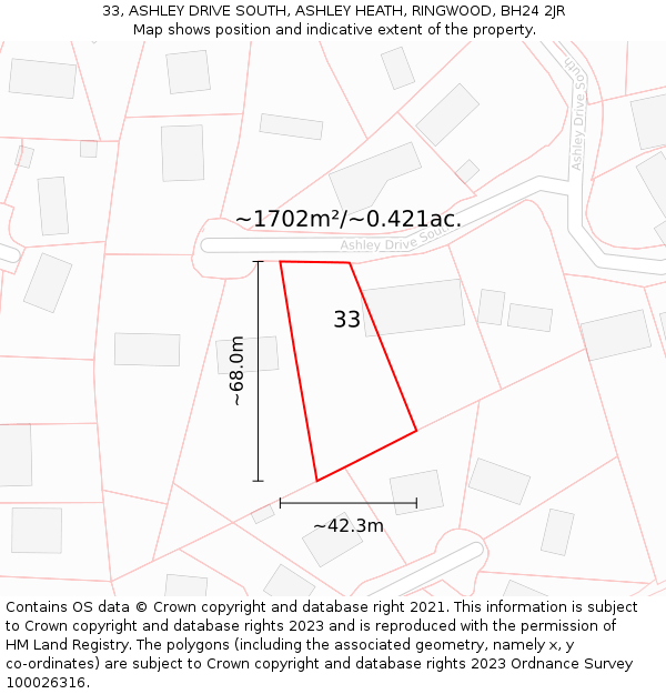 33, ASHLEY DRIVE SOUTH, ASHLEY HEATH, RINGWOOD, BH24 2JR: Plot and title map