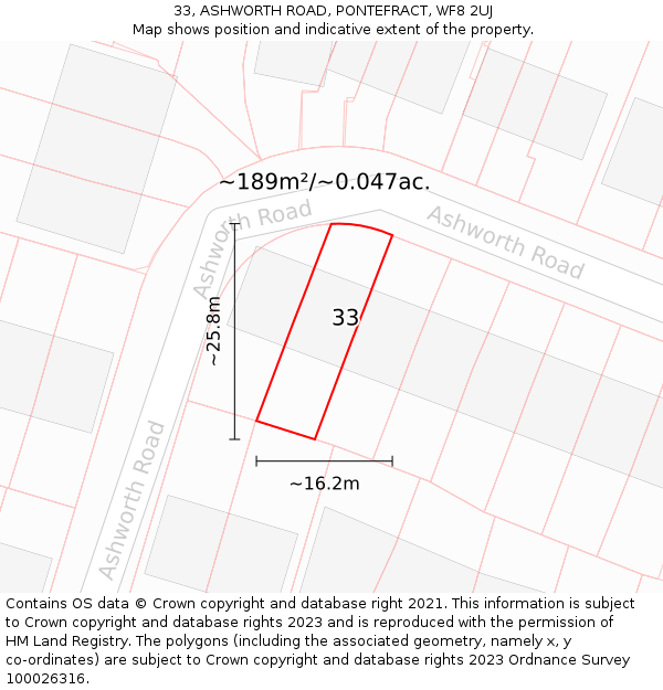 33, ASHWORTH ROAD, PONTEFRACT, WF8 2UJ: Plot and title map