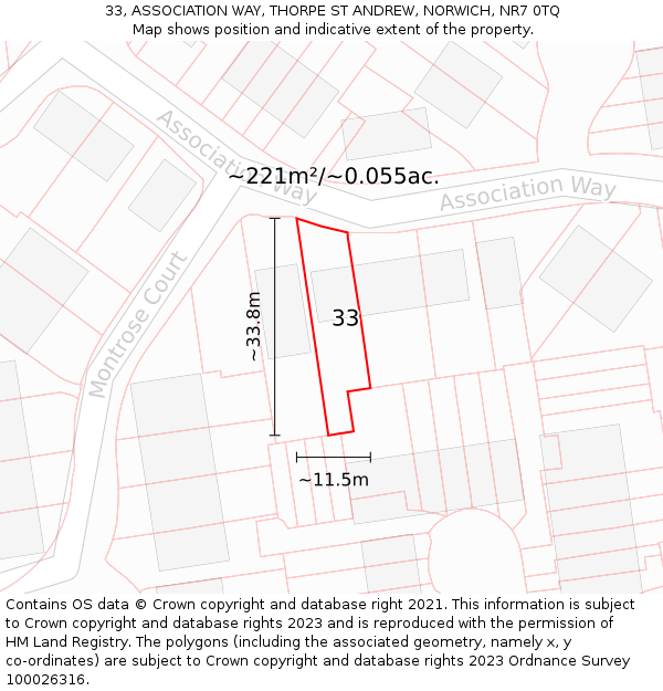 33, ASSOCIATION WAY, THORPE ST ANDREW, NORWICH, NR7 0TQ: Plot and title map