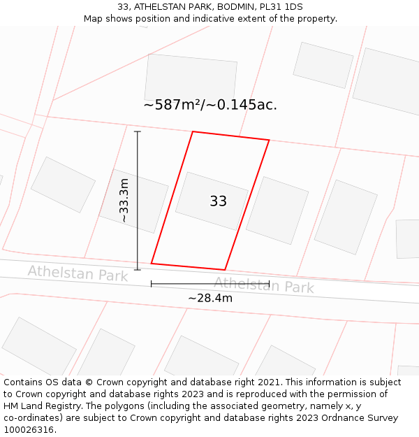 33, ATHELSTAN PARK, BODMIN, PL31 1DS: Plot and title map