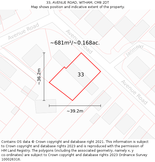 33, AVENUE ROAD, WITHAM, CM8 2DT: Plot and title map