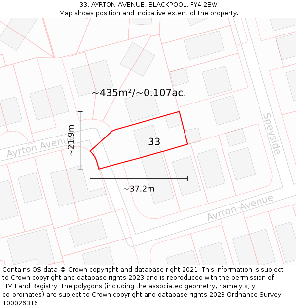 33, AYRTON AVENUE, BLACKPOOL, FY4 2BW: Plot and title map