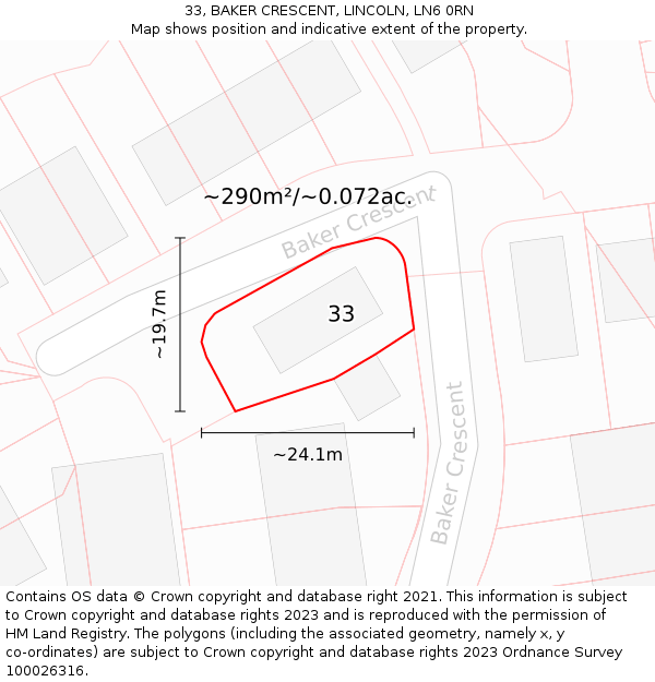 33, BAKER CRESCENT, LINCOLN, LN6 0RN: Plot and title map