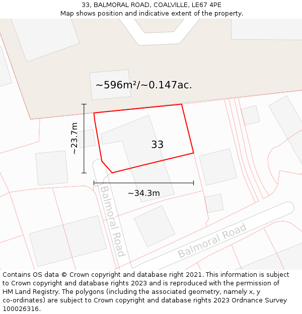 33, BALMORAL ROAD, COALVILLE, LE67 4PE: Plot and title map