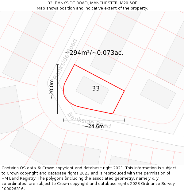 33, BANKSIDE ROAD, MANCHESTER, M20 5QE: Plot and title map