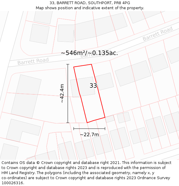 33, BARRETT ROAD, SOUTHPORT, PR8 4PG: Plot and title map