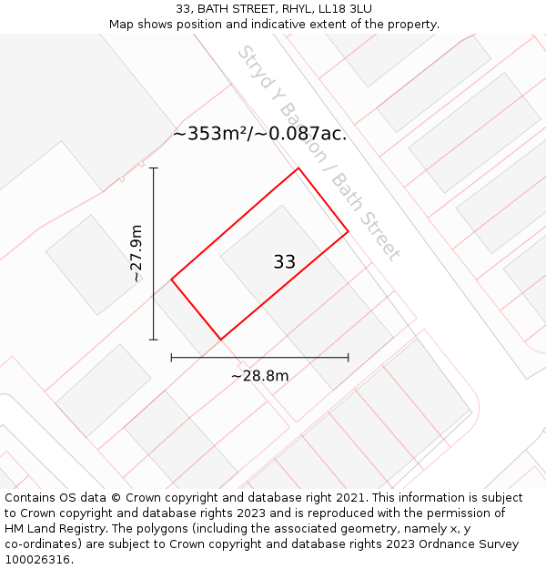 33, BATH STREET, RHYL, LL18 3LU: Plot and title map