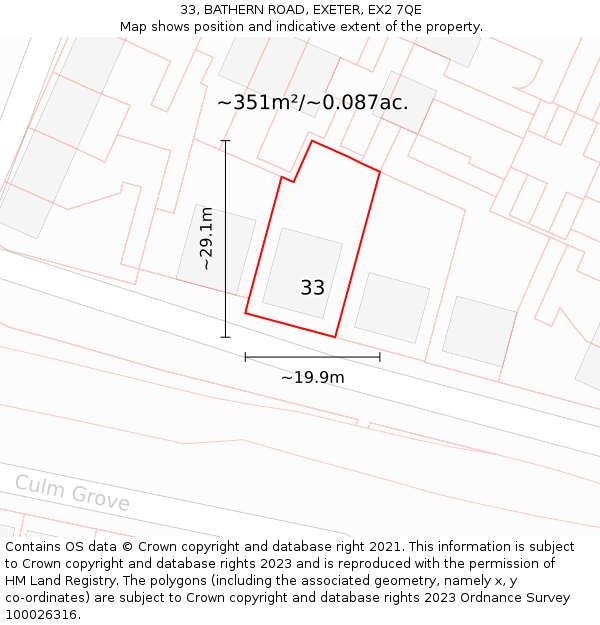 33, BATHERN ROAD, EXETER, EX2 7QE: Plot and title map