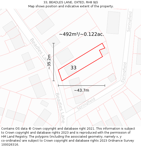 33, BEADLES LANE, OXTED, RH8 9JG: Plot and title map