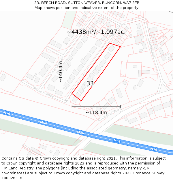 33, BEECH ROAD, SUTTON WEAVER, RUNCORN, WA7 3ER: Plot and title map