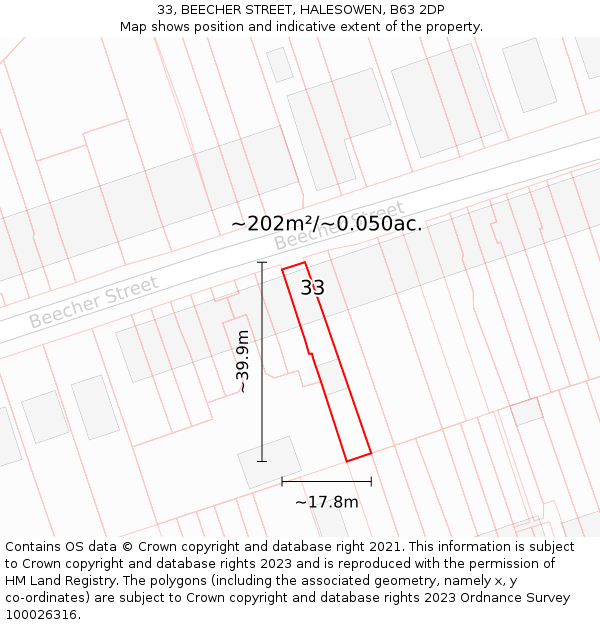 33, BEECHER STREET, HALESOWEN, B63 2DP: Plot and title map