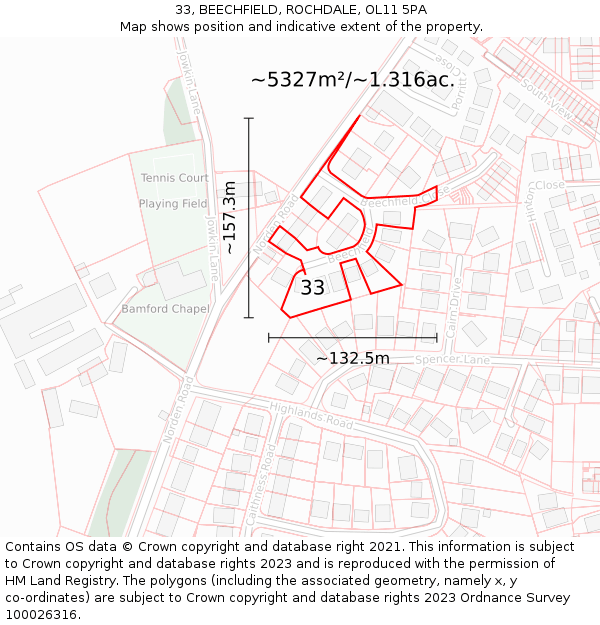 33, BEECHFIELD, ROCHDALE, OL11 5PA: Plot and title map