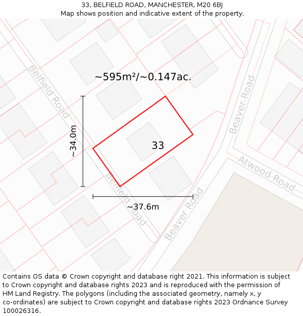 33, BELFIELD ROAD, MANCHESTER, M20 6BJ: Plot and title map