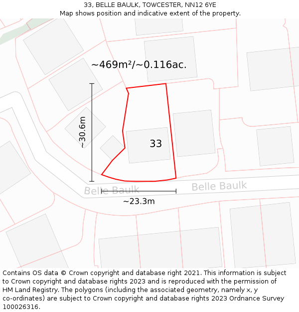 33, BELLE BAULK, TOWCESTER, NN12 6YE: Plot and title map