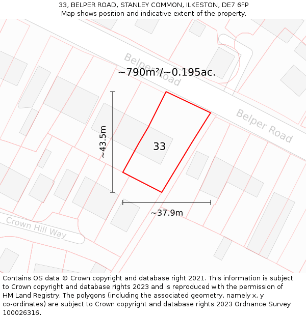 33, BELPER ROAD, STANLEY COMMON, ILKESTON, DE7 6FP: Plot and title map