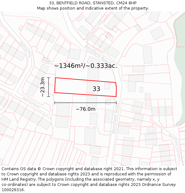 33, BENTFIELD ROAD, STANSTED, CM24 8HP: Plot and title map