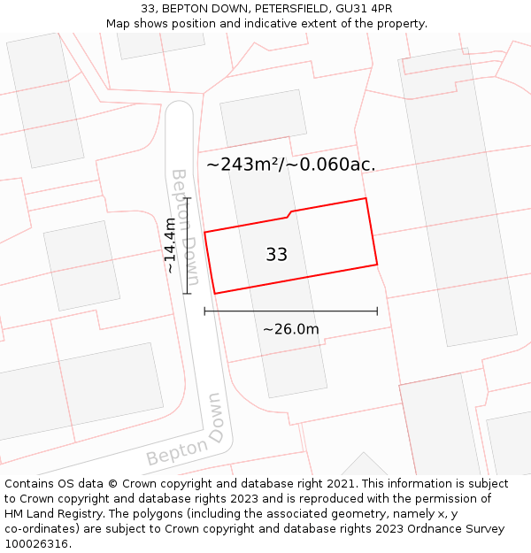 33, BEPTON DOWN, PETERSFIELD, GU31 4PR: Plot and title map