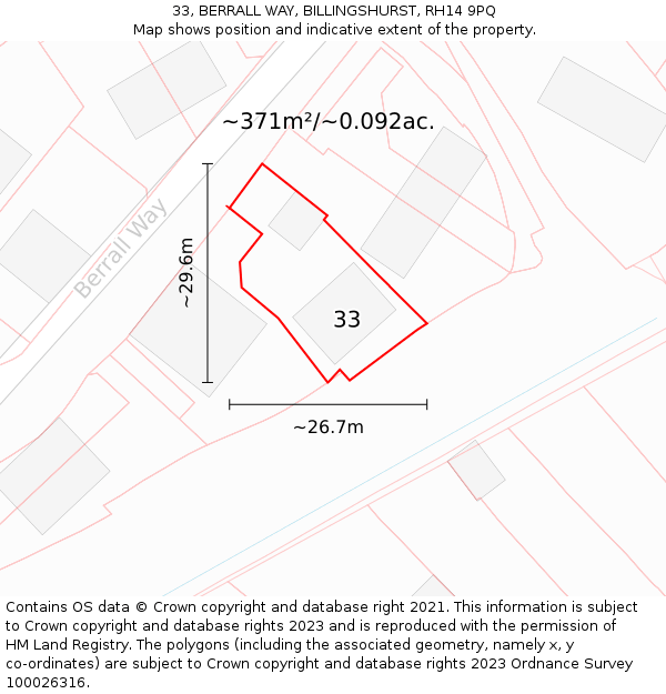 33, BERRALL WAY, BILLINGSHURST, RH14 9PQ: Plot and title map