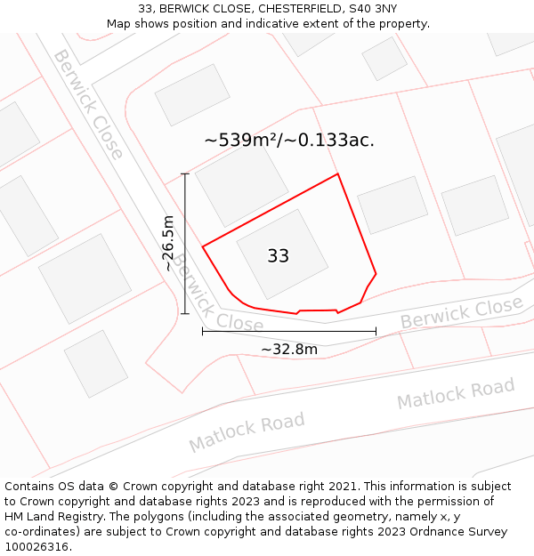 33, BERWICK CLOSE, CHESTERFIELD, S40 3NY: Plot and title map