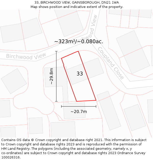 33, BIRCHWOOD VIEW, GAINSBOROUGH, DN21 1WA: Plot and title map