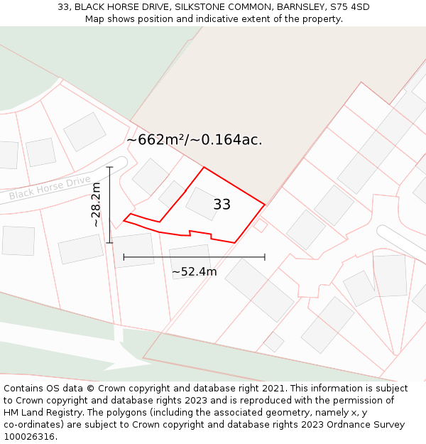 33, BLACK HORSE DRIVE, SILKSTONE COMMON, BARNSLEY, S75 4SD: Plot and title map