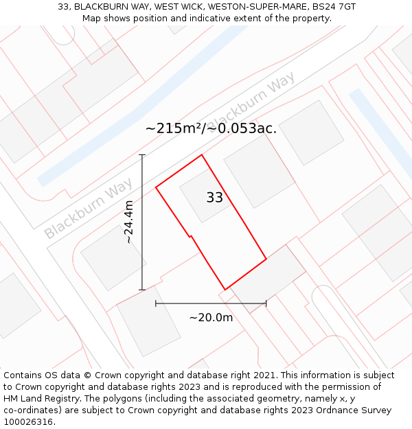 33, BLACKBURN WAY, WEST WICK, WESTON-SUPER-MARE, BS24 7GT: Plot and title map