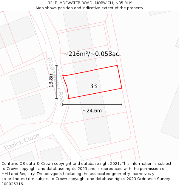 33, BLADEWATER ROAD, NORWICH, NR5 9HY: Plot and title map