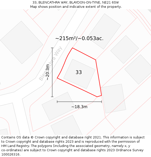 33, BLENCATHRA WAY, BLAYDON-ON-TYNE, NE21 6SW: Plot and title map