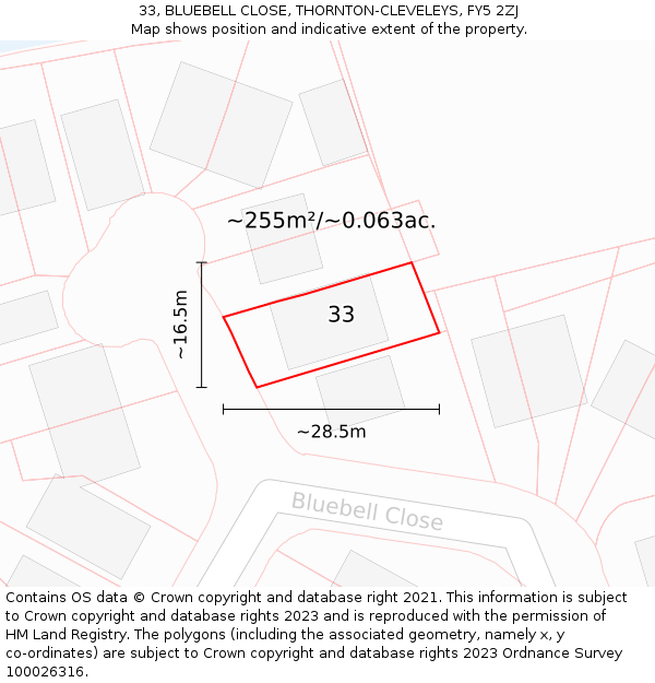 33, BLUEBELL CLOSE, THORNTON-CLEVELEYS, FY5 2ZJ: Plot and title map