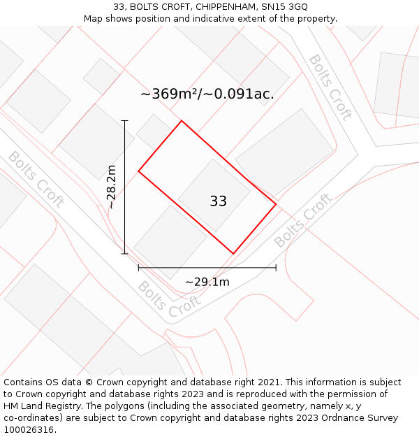 33, BOLTS CROFT, CHIPPENHAM, SN15 3GQ: Plot and title map