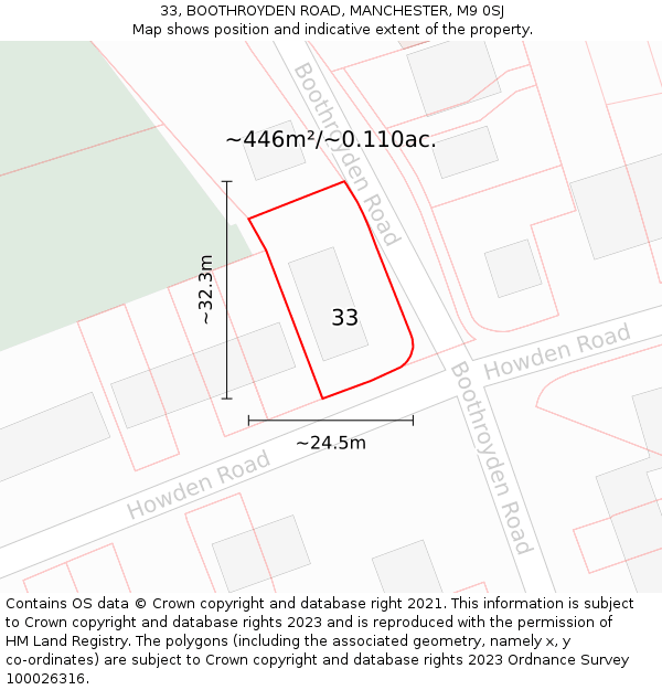 33, BOOTHROYDEN ROAD, MANCHESTER, M9 0SJ: Plot and title map