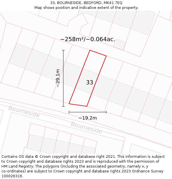 33, BOURNESIDE, BEDFORD, MK41 7EQ: Plot and title map