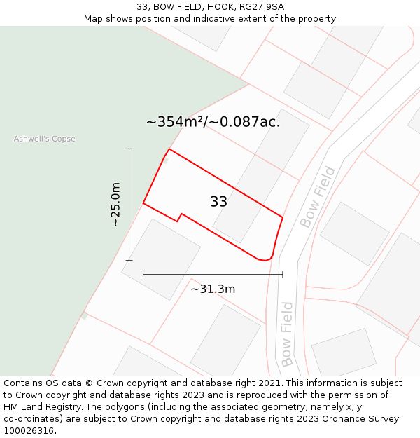 33, BOW FIELD, HOOK, RG27 9SA: Plot and title map