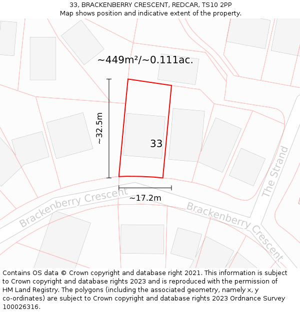 33, BRACKENBERRY CRESCENT, REDCAR, TS10 2PP: Plot and title map