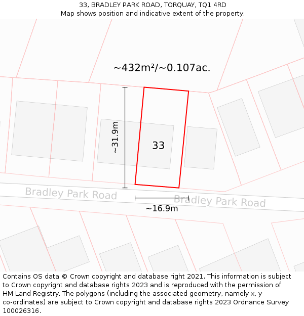 33, BRADLEY PARK ROAD, TORQUAY, TQ1 4RD: Plot and title map