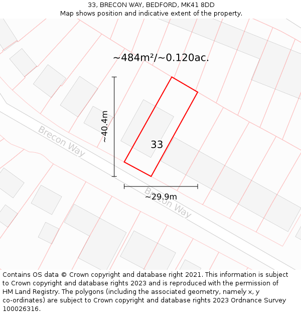 33, BRECON WAY, BEDFORD, MK41 8DD: Plot and title map