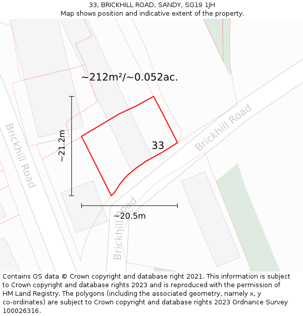 33, BRICKHILL ROAD, SANDY, SG19 1JH: Plot and title map