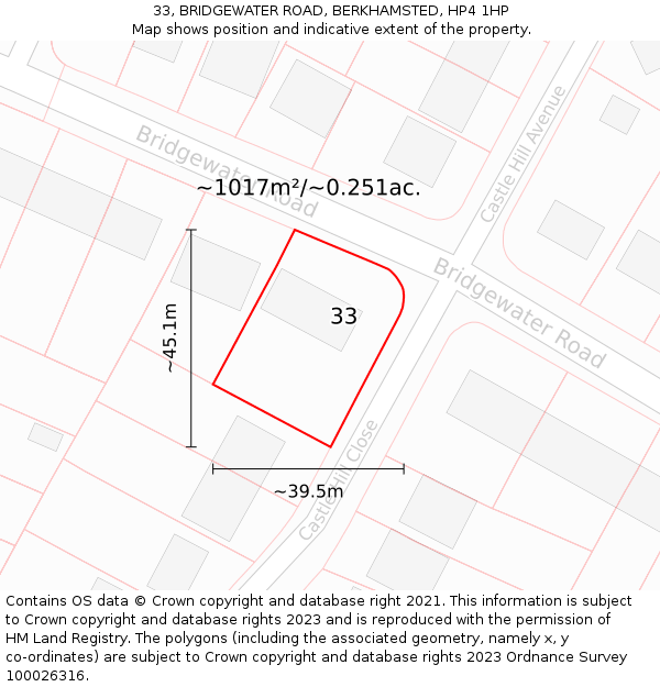 33, BRIDGEWATER ROAD, BERKHAMSTED, HP4 1HP: Plot and title map