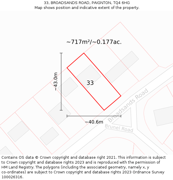 33, BROADSANDS ROAD, PAIGNTON, TQ4 6HG: Plot and title map