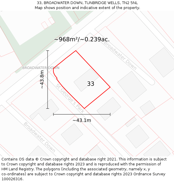 33, BROADWATER DOWN, TUNBRIDGE WELLS, TN2 5NL: Plot and title map