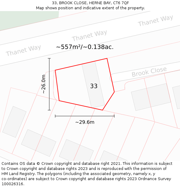 33, BROOK CLOSE, HERNE BAY, CT6 7QF: Plot and title map