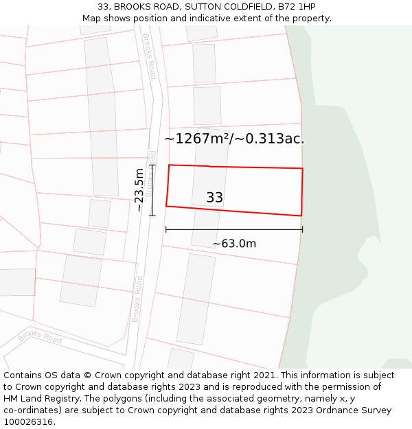 33, BROOKS ROAD, SUTTON COLDFIELD, B72 1HP: Plot and title map