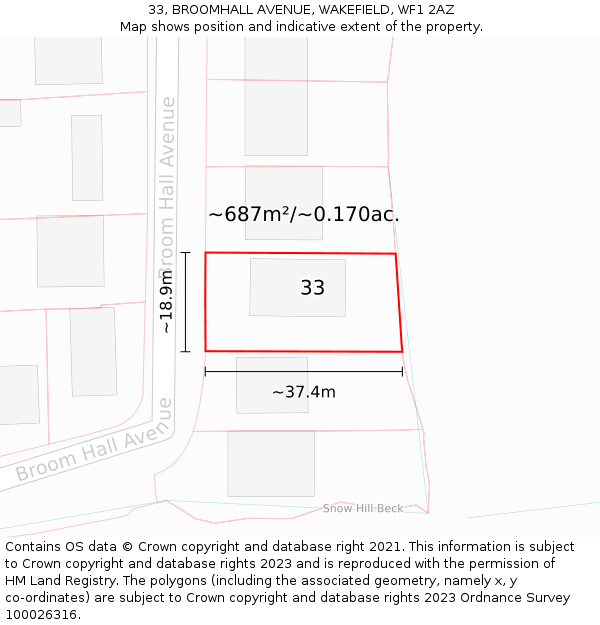 33, BROOMHALL AVENUE, WAKEFIELD, WF1 2AZ: Plot and title map