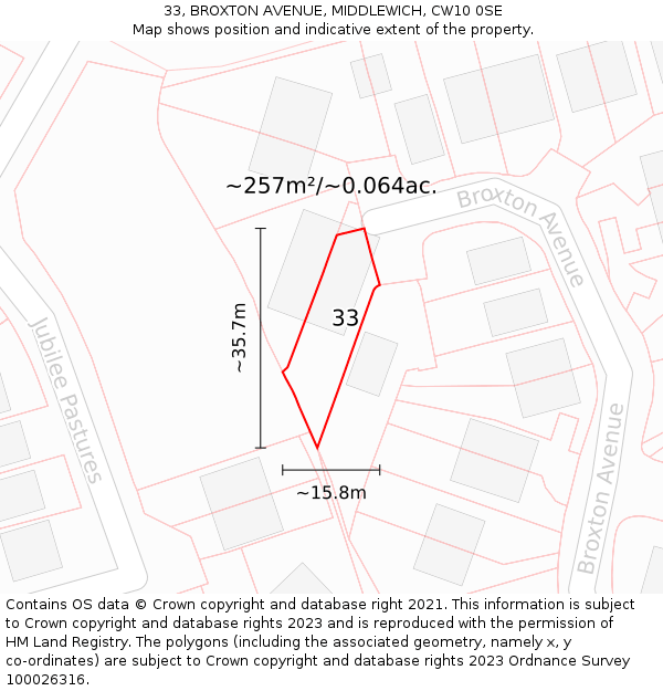 33, BROXTON AVENUE, MIDDLEWICH, CW10 0SE: Plot and title map